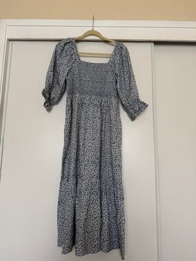 Madewell Blue and White Floral Smocked Bodice Maxi Dress